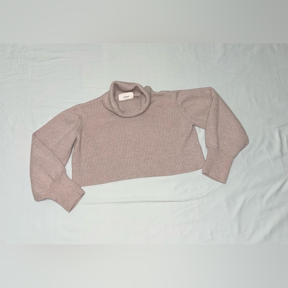 Wilfred Merino Wool Cropped Turtleneck Sweater – Beige, Size S, NWOT
